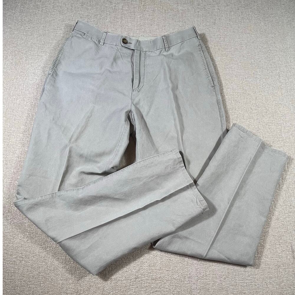 Peter Millar Men 32 x 29 Gray Flat Front Linen Blend Pants Golf Casual Trousers